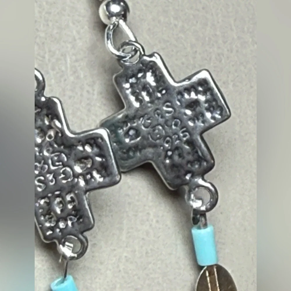 Vtg 925 Sterling Silver Southwestern Turquoise Feather Dangle Earrings by G&S